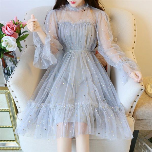 casual dresses gowyimmes spring elegant women lantern sleeve mesh dress midi long sequined lace party vestidos bottomings pd221, Black;gray
casual dresses gowyimmes spring elegant women lantern sleeve mesh dress midi long sequined lace party vestidos bottomings pd221, Black;gray