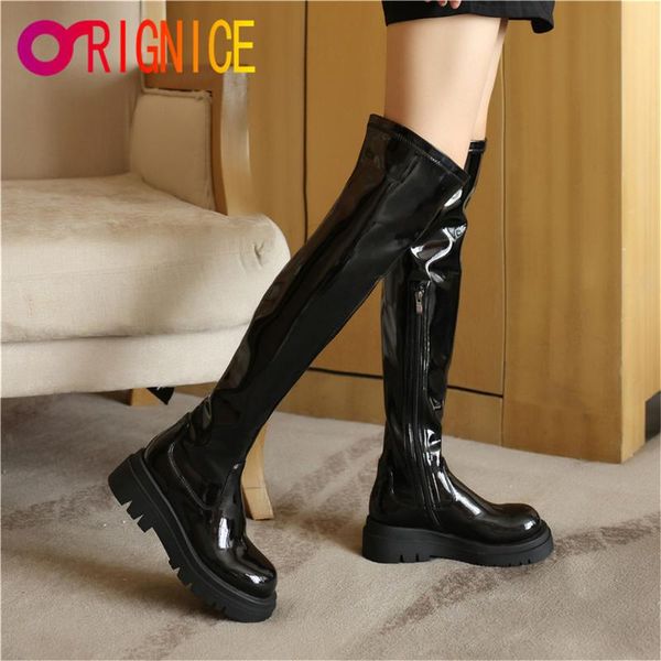 boots orignice autumn patent leather women thigh high platform thick heels elegant lady brown black round toe party casual shoes
boots orignice autumn patent leather women thigh high platform thick heels elegant lady brown black round toe party casual shoes