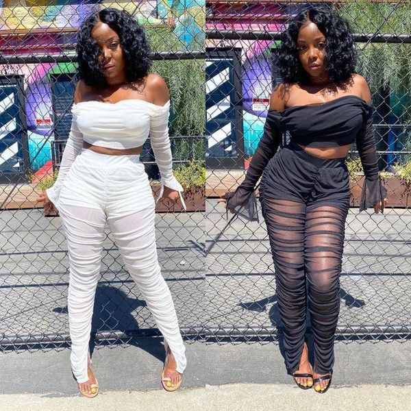 women's tracksuits summer sheer mesh off shoulder crop pants flare sleeve pleated stacked ruched leggings 2 piece set party club ou, Gray
women's tracksuits summer sheer mesh off shoulder crop pants flare sleeve pleated stacked ruched leggings 2 piece set party club ou, Gray