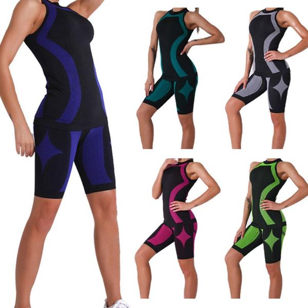 women fitness set yoga suit fashion sport tracksuits seamless knit striped vest shorts suit exercise pants gym clothing, Black;blue 
women fitness set yoga suit fashion sport tracksuits seamless knit striped vest shorts suit exercise pants gym clothing, Black;blue