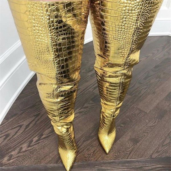 boots golden over knee 2021 autumn thin heels fashion european and american high women's large shoes, Black