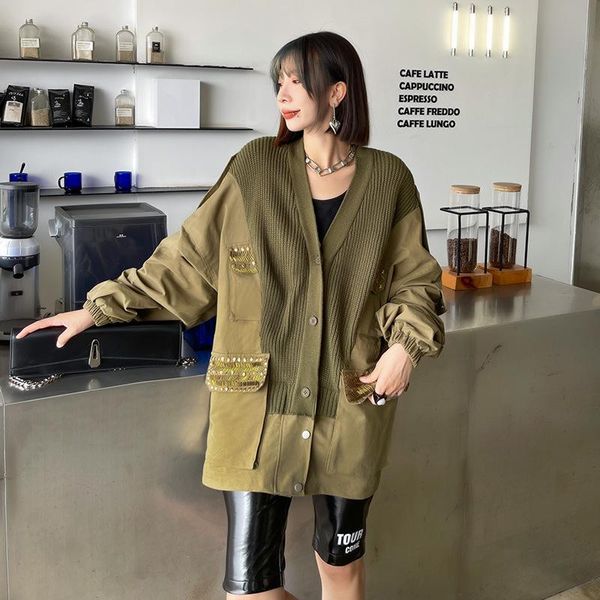 women's trench coats coat autumn v-neck patchwork color youth fashion trend versatile long knitted jacket, Tan;black
women's trench coats coat autumn v-neck patchwork color youth fashion trend versatile long knitted jacket, Tan;black