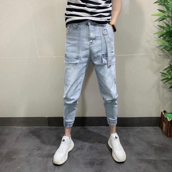super handsome broek male trendy slim beamed overalls ghost guy tij brand nine points small feet jeans men, Blue
super handsome broek male trendy slim beamed overalls ghost guy tij brand nine points small feet jeans men, Blue