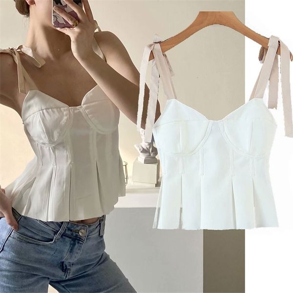 cami strappy cami v-neck backless spaghetti strap ruffles 210628, White