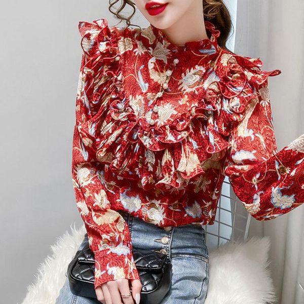 women's blouses & shirts women 2021 spring fashion printed pullover female chiffon bottoming ladies stand collar slim thin q374, White
women's blouses & shirts women 2021 spring fashion printed pullover female chiffon bottoming ladies stand collar slim thin q374, White