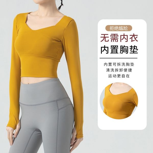 yoga suit women's long sleeve sports quick dry tight short open umbilical cord bra cross t-shirt running fitness, Gray
yoga suit women's long sleeve sports quick dry tight short open umbilical cord bra cross t-shirt running fitness, Gray