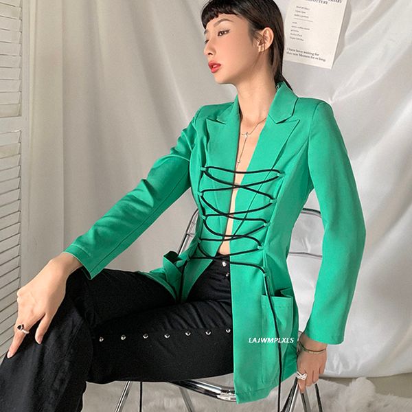 long-sleeved suit green lace up bandage women cross blazer women pocket streetwear 2021 spring office lady outwear coats, Black;brown
long-sleeved suit green lace up bandage women cross blazer women pocket streetwear 2021 spring office lady outwear coats, Black;brown