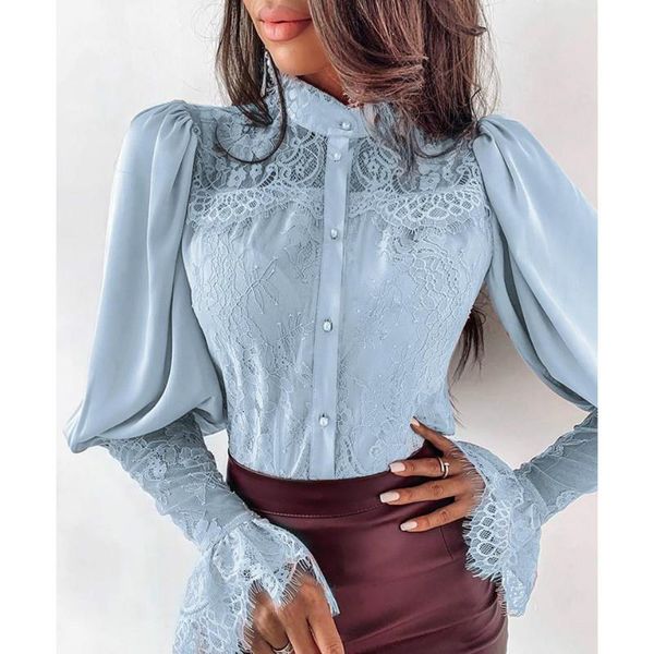 women autumn spring lace patchwork elegant ol blouse stand collar long sleeve british style vintage buttoned shirt 2021, White
women autumn spring lace patchwork elegant ol blouse stand collar long sleeve british style vintage buttoned shirt 2021, White