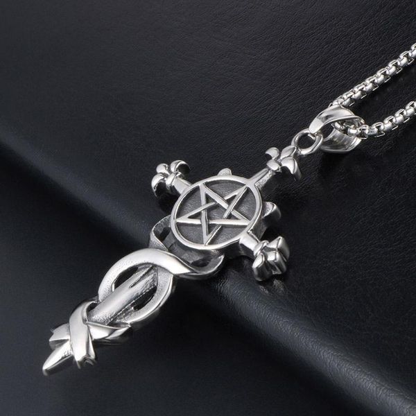 pendant necklaces secret boy svintage stainless steel cross necklace fashion men's pentagram, Silver
pendant necklaces secret boy svintage stainless steel cross necklace fashion men's pentagram, Silver
