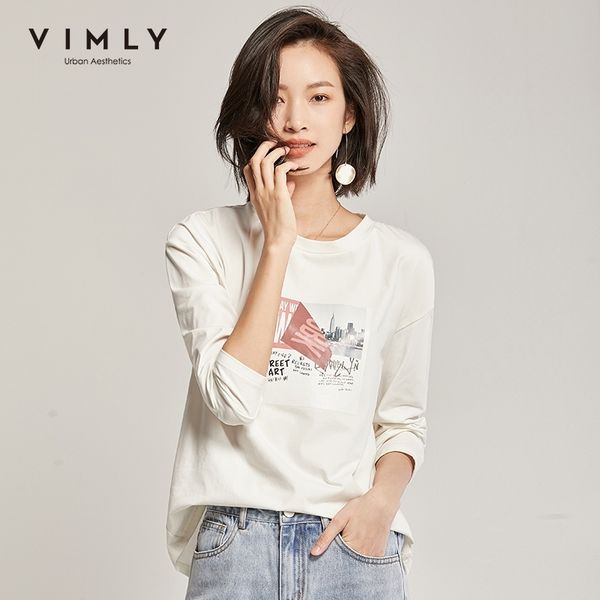 vimly spring autumn women letter print tshirt fashion round neck long sleeve thin casual female cotton t shirt f3578 210309, White 
vimly spring autumn women letter print tshirt fashion round neck long sleeve thin casual female cotton t shirt f3578 210309, White