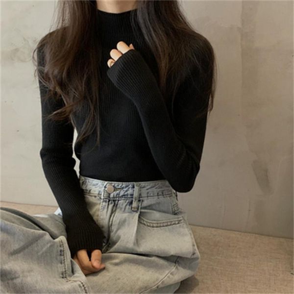 women's sweaters the fashion western style slim half turtleneck sweater with black knitted bottoming shirt for women autumn and winter, White;black
women's sweaters the fashion western style slim half turtleneck sweater with black knitted bottoming shirt for women autumn and winter, White;black