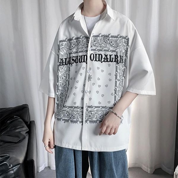 men's casual shirts summer style personality printing five-point shirt outdoor men loose ice silk fashion short-sleeve, White;black
men's casual shirts summer style personality printing five-point shirt outdoor men loose ice silk fashion short-sleeve, White;black