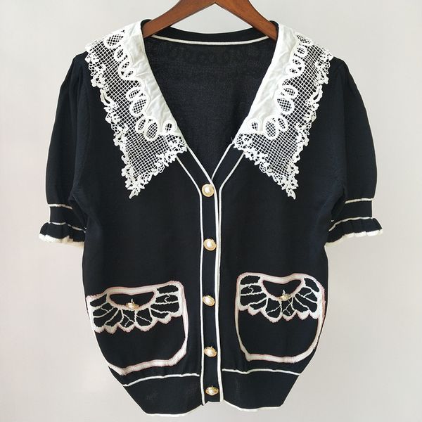 59% off factory outlet store summer lace lapel fake pocket knitted cardigan for women, White;black
59% off factory outlet store summer lace lapel fake pocket knitted cardigan for women, White;black