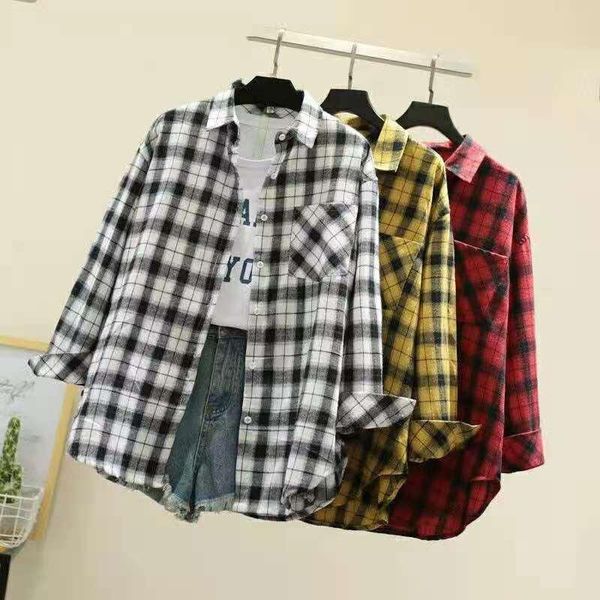 women's polos arrival women loose plaid blouse corean girl causal shirt long sleeve checked coat, White
women's polos arrival women loose plaid blouse corean girl causal shirt long sleeve checked coat, White