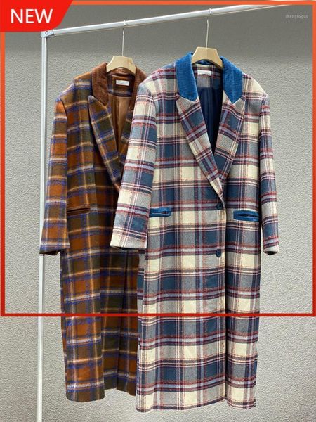 women's wool & blends 2021 autumn and winter retro color matching plaid loose suit collar mid-length woolen coat women, Black
women's wool & blends 2021 autumn and winter retro color matching plaid loose suit collar mid-length woolen coat women, Black