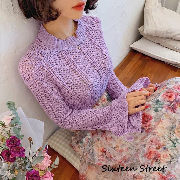 women's sweaters korea autumn flare sleeve mesh knit sweater woman solid white hole elegant pullovers spring vintage 2021 o neck clothe, White;black
women's sweaters korea autumn flare sleeve mesh knit sweater woman solid white hole elegant pullovers spring vintage 2021 o neck clothe, White;black