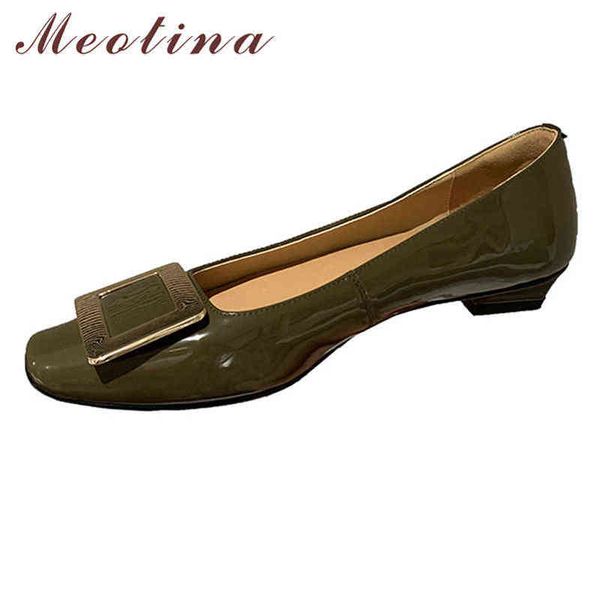 women's natural leather flat shoes square head casual metal decoration small 2 9, Black