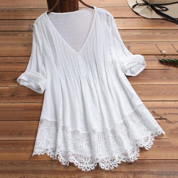 women's blouses & shirts elegant v-neck lace blouse women vintage hollow out solid stitching loose plus size streetwear blusas, White
women's blouses & shirts elegant v-neck lace blouse women vintage hollow out solid stitching loose plus size streetwear blusas, White