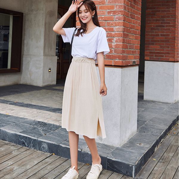 new women midi high solid a-line skirts elastic beige waist vintage skirt split club party casual fashion 2021 hsx5, Black
new women midi high solid a-line skirts elastic beige waist vintage skirt split club party casual fashion 2021 hsx5, Black
