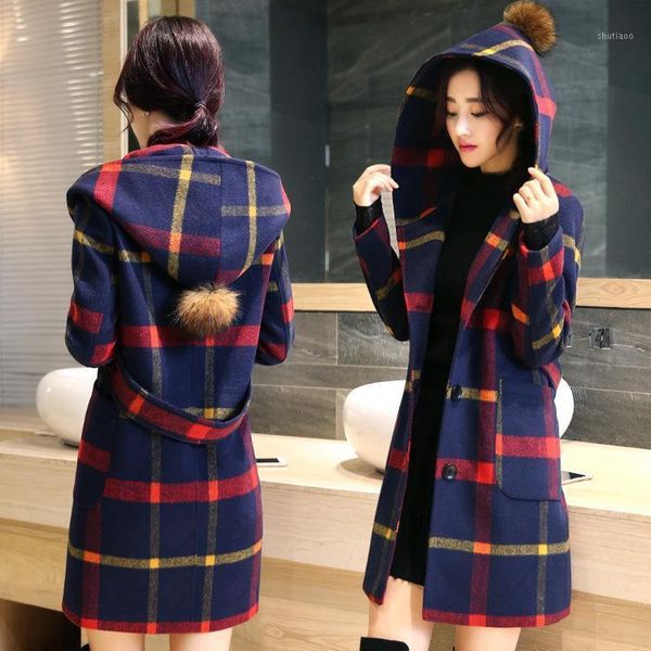 autumn and winter 2021 british college wind coat woolen women's plaid medium length hooded sweater wool & blends, Black
autumn and winter 2021 british college wind coat woolen women's plaid medium length hooded sweater wool & blends, Black