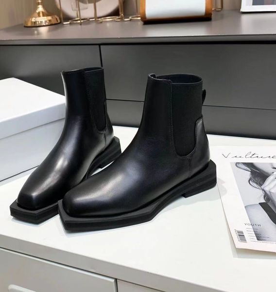 y2021070501 40 black hard shape sole short boots calf skin genuine leather flats