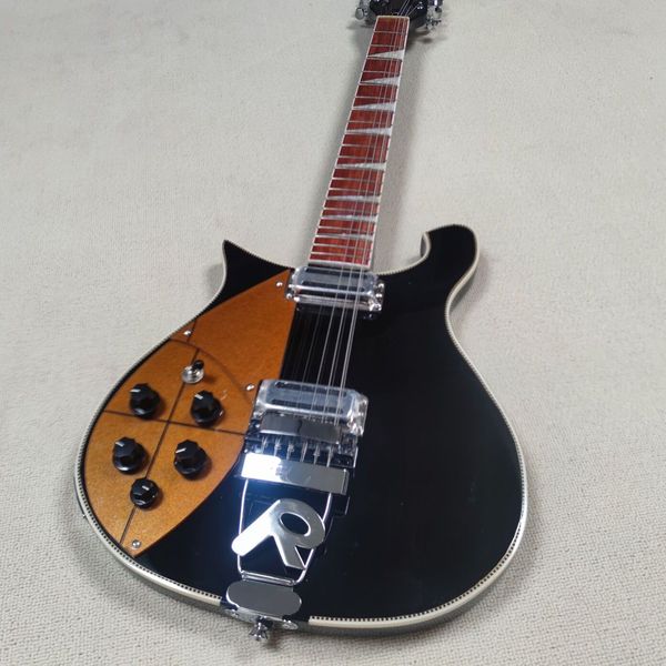 12 string left hand electric guitar,ricken 660 black paint body with tailpiece,golden guard
12 string left hand electric guitar,ricken 660 black paint body with tailpiece,golden guard
