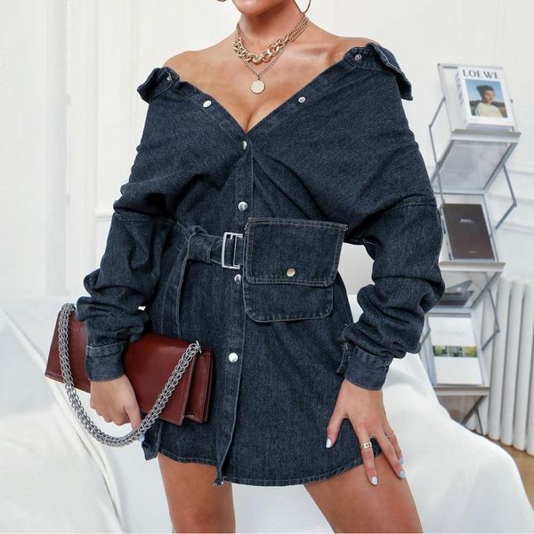 casual dresses autumn women denim button pure v neck strapless single breasted solid belt pocket vintage mini dress, Black;gray
casual dresses autumn women denim button pure v neck strapless single breasted solid belt pocket vintage mini dress, Black;gray