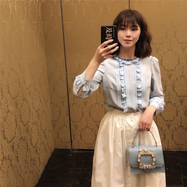 women's blouses & shirts miu 2021 spring and summer casual shirt design sense niche ruffled chiffon women, White
women's blouses & shirts miu 2021 spring and summer casual shirt design sense niche ruffled chiffon women, White