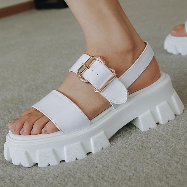 sandals women's genuine leather thick sole platform flats metal buckle punk summer open toe female comfortable sandalis shoes, Black
sandals women's genuine leather thick sole platform flats metal buckle punk summer open toe female comfortable sandalis shoes, Black