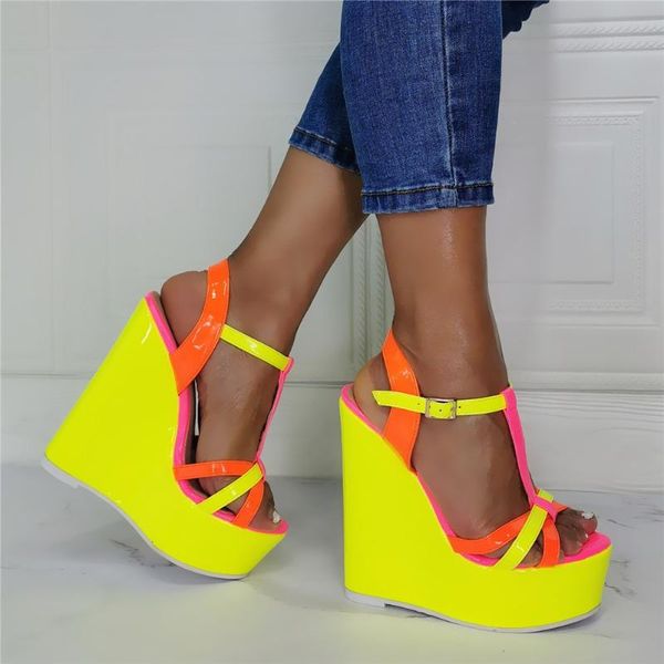 sandals gigifox shoes woman bright yellow platform extreme high heels t strap party comfy walking wedges, Black
sandals gigifox shoes woman bright yellow platform extreme high heels t strap party comfy walking wedges, Black