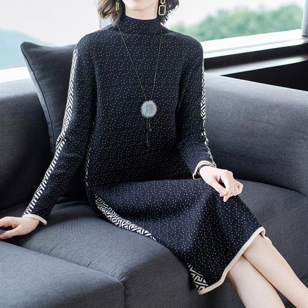 women's sweaters women black dot patchwork midi dress autumn winter knitted cotton turtleneck 2021 korean vintage causual coat, White;black
women's sweaters women black dot patchwork midi dress autumn winter knitted cotton turtleneck 2021 korean vintage causual coat, White;black