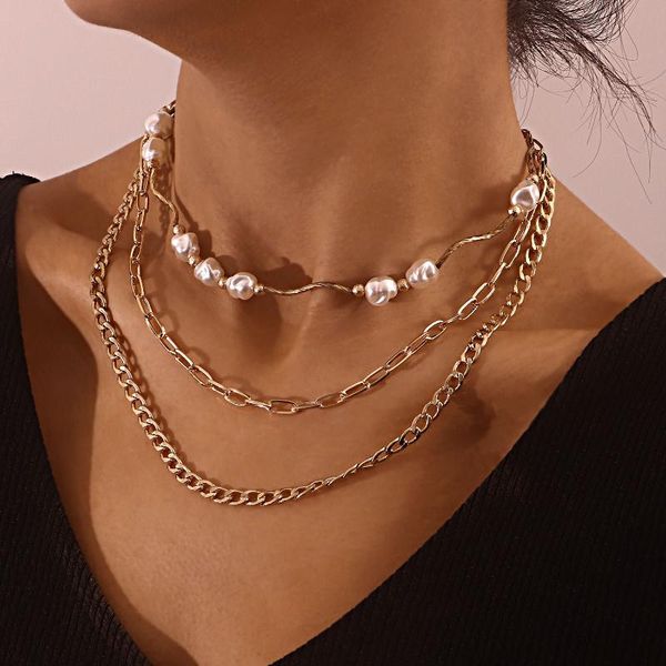 chains irregular imitation pearls choker necklace for women punk style layered necklaces female gold color 2021 fashion jewelry, Silver
chains irregular imitation pearls choker necklace for women punk style layered necklaces female gold color 2021 fashion jewelry, Silver
