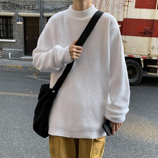 men pullovers mock neck solid loose casual sweater knitted basic autumn winter all-match korean style ulzzang simple trendy, White;black
men pullovers mock neck solid loose casual sweater knitted basic autumn winter all-match korean style ulzzang simple trendy, White;black