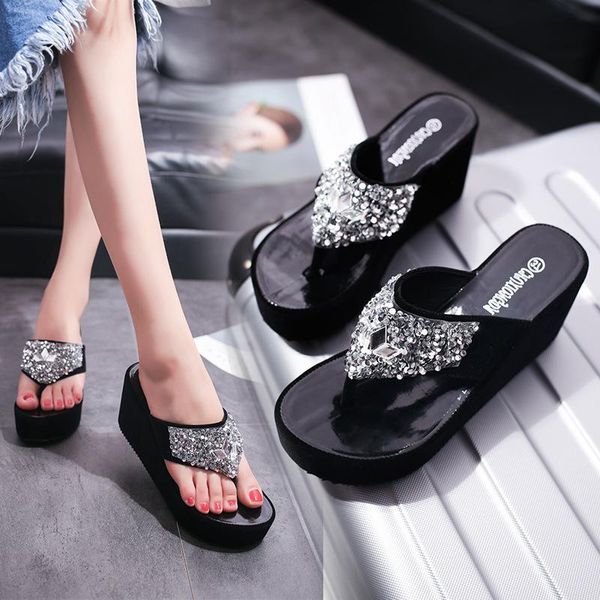 slippers 2021 summer womens platform est female wedge flip flops rhinestone slip toe ladies, Black
slippers 2021 summer womens platform est female wedge flip flops rhinestone slip toe ladies, Black