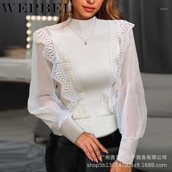 women's casual lantern sleeve turtleneck ruffled sweater autumn winter fashion solid color stitching mesh sweaters, White;black
women's casual lantern sleeve turtleneck ruffled sweater autumn winter fashion solid color stitching mesh sweaters, White;black