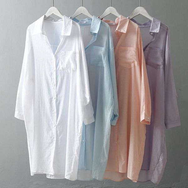women's blouses & shirts 50%perspective woman blouse shirt summer plus size long section leisure beach sun protection womans white/blu
women's blouses & shirts 50%perspective woman blouse shirt summer plus size long section leisure beach sun protection womans white/blu