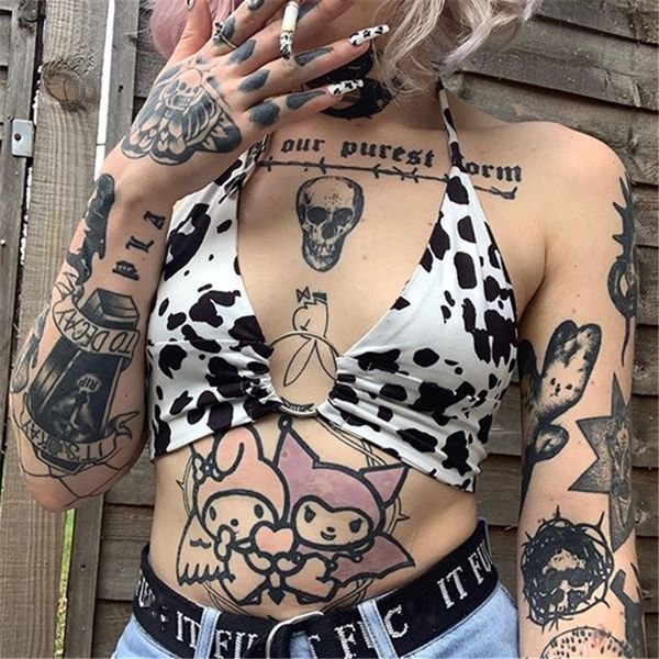 cow print sleeveless tanks camis summer backless crop tees women with ring tie up deep v neck halter top, White
cow print sleeveless tanks camis summer backless crop tees women with ring tie up deep v neck halter top, White