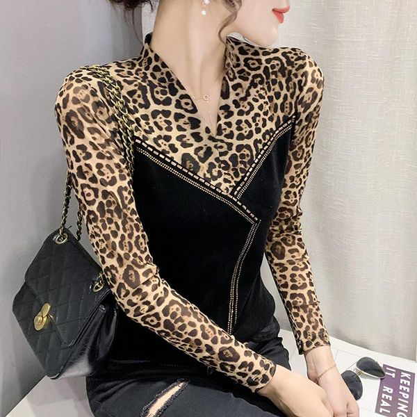 women's t-shirt 2021 fall leopard patchwork bottoming shirts long sleeved v-neck drilling oversized streetwear female, White
women's t-shirt 2021 fall leopard patchwork bottoming shirts long sleeved v-neck drilling oversized streetwear female, White