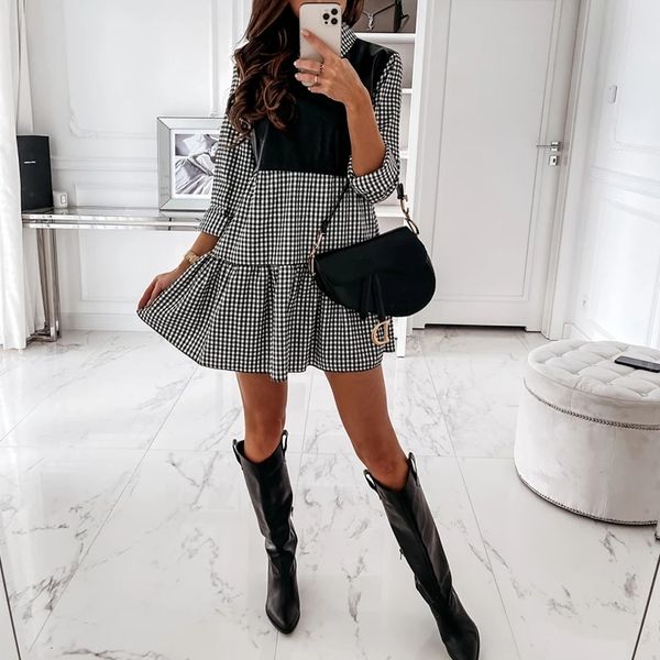 spring casual long sleeve women faux leather patchwork lady mini a line office vestidos white shirt 2021 licz, Black;gray
spring casual long sleeve women faux leather patchwork lady mini a line office vestidos white shirt 2021 licz, Black;gray