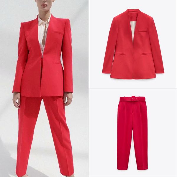 women's two piece pants blsqr fashion violet women suits blazer high waist belt office ladies trousers, White
women's two piece pants blsqr fashion violet women suits blazer high waist belt office ladies trousers, White