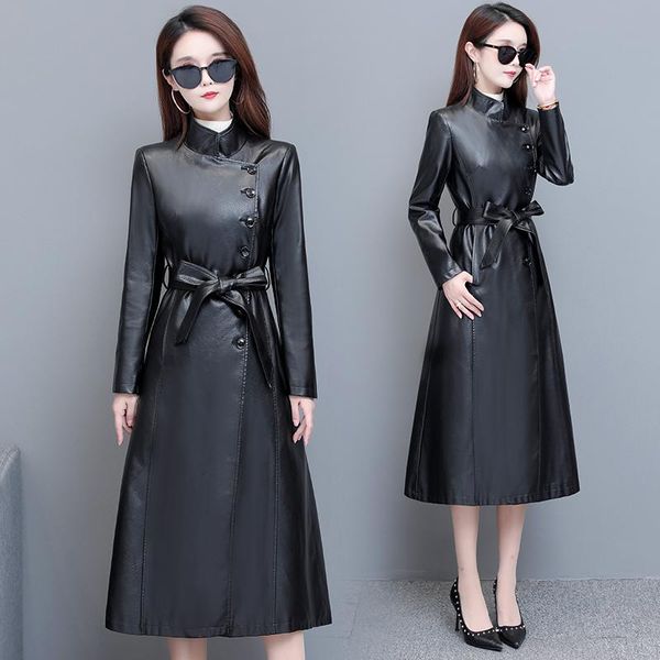 women's leather & faux autumn women cool pu long jacket windbreaker trench coat slim female punk bomber outwear blazer lady spring, Black
women's leather & faux autumn women cool pu long jacket windbreaker trench coat slim female punk bomber outwear blazer lady spring, Black