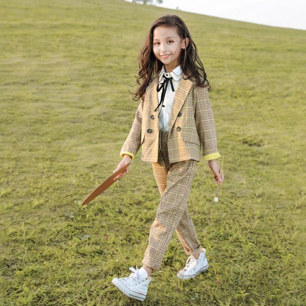 2022 spring and autumn teen girls clothing suit suit plaid jacket pants 2 school kids sportswear formal wear, White
2022 spring and autumn teen girls clothing suit suit plaid jacket pants 2 school kids sportswear formal wear, White