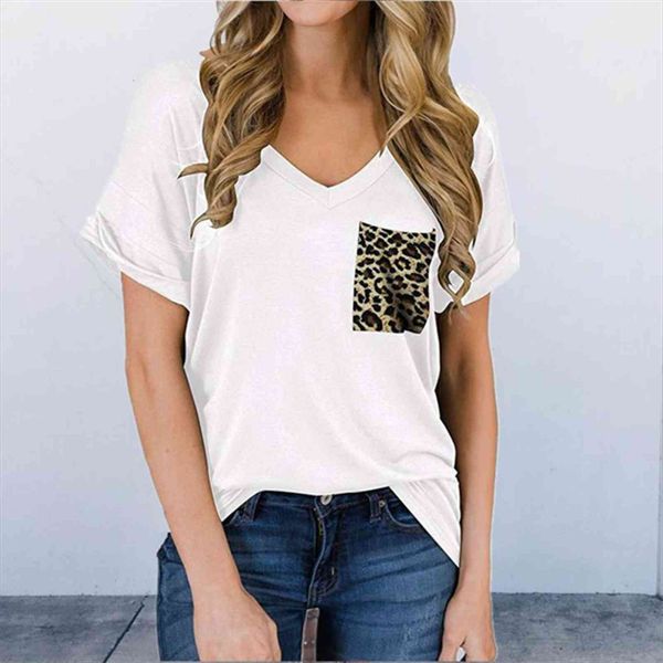 v neck short sleeve womens tee summer leopard pocket casual streetwear for female 2xl, White
v neck short sleeve womens tee summer leopard pocket casual streetwear for female 2xl, White