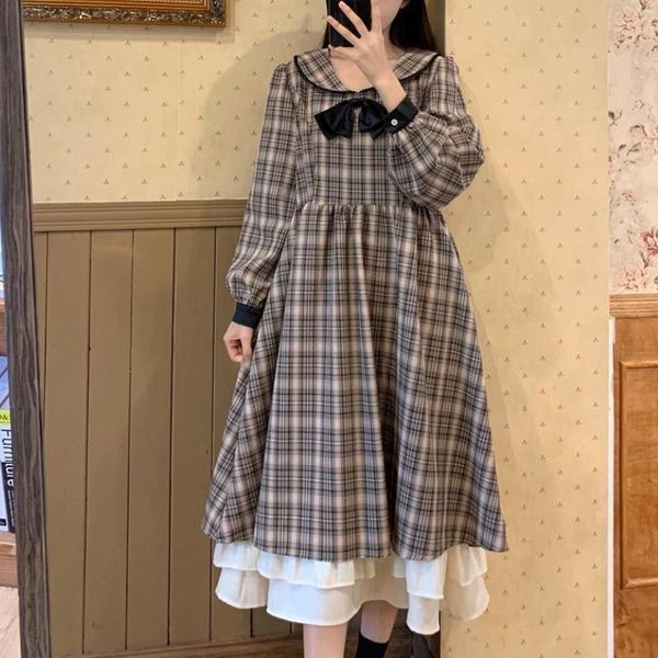 casual dresses kawaii plaid dress women elegant vintage lolita long sleeve bow mori girl ruffle preppy style outfit spring autumn, Black;gray
casual dresses kawaii plaid dress women elegant vintage lolita long sleeve bow mori girl ruffle preppy style outfit spring autumn, Black;gray