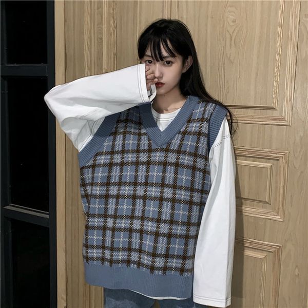 vintage female chess vest harajuku elegant street-wear with sleeveless v-neck shirts korean students-style loose stylish casual fashion chic, White;black
vintage female chess vest harajuku elegant street-wear with sleeveless v-neck shirts korean students-style loose stylish casual fashion chic, White;black