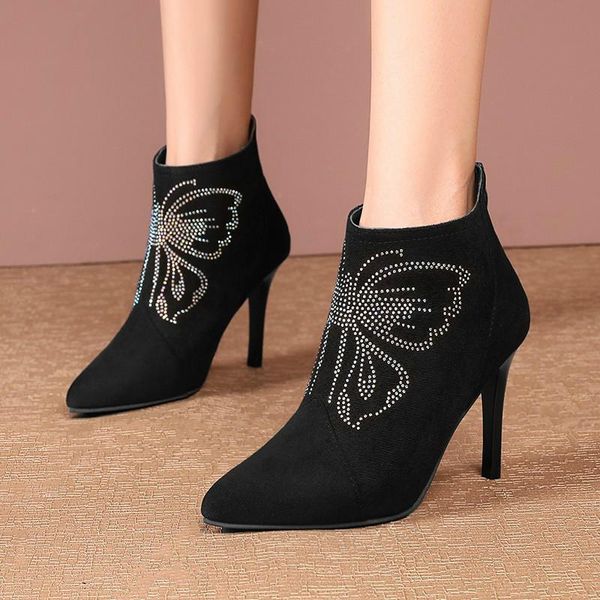 boots pointed stiletto women's autumn super large butterfly rhinestone high-heeled ankle, Black
boots pointed stiletto women's autumn super large butterfly rhinestone high-heeled ankle, Black