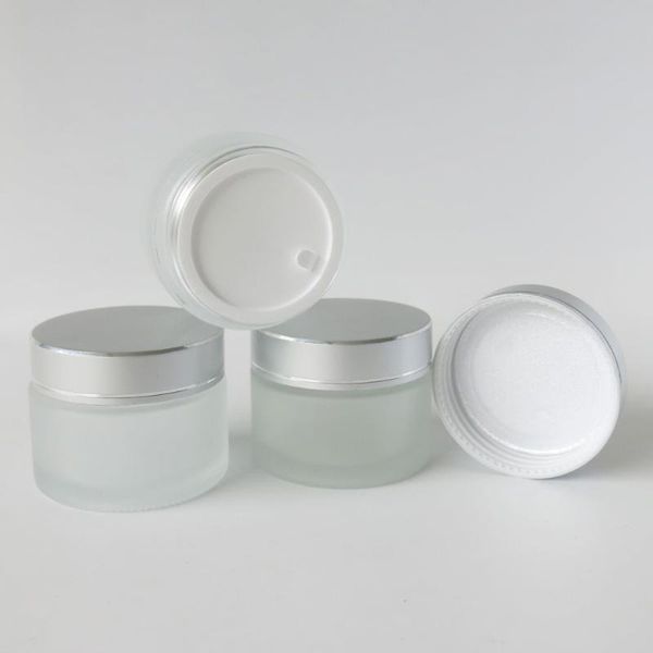 12 x 50g beauty glass cosmetic cream jars 50cc frost night cream container with matte sliver cap and innel seal
12 x 50g beauty glass cosmetic cream jars 50cc frost night cream container with matte sliver cap and innel seal