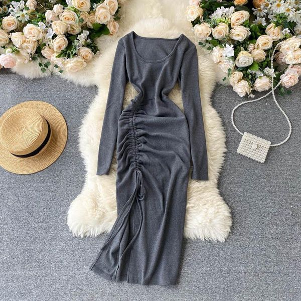 women o-neck long sleeve bodycon knitted dress lady elastic slim waist split bandage strap drawstring irregular party midi casual dresses, Black;gray
women o-neck long sleeve bodycon knitted dress lady elastic slim waist split bandage strap drawstring irregular party midi casual dresses, Black;gray