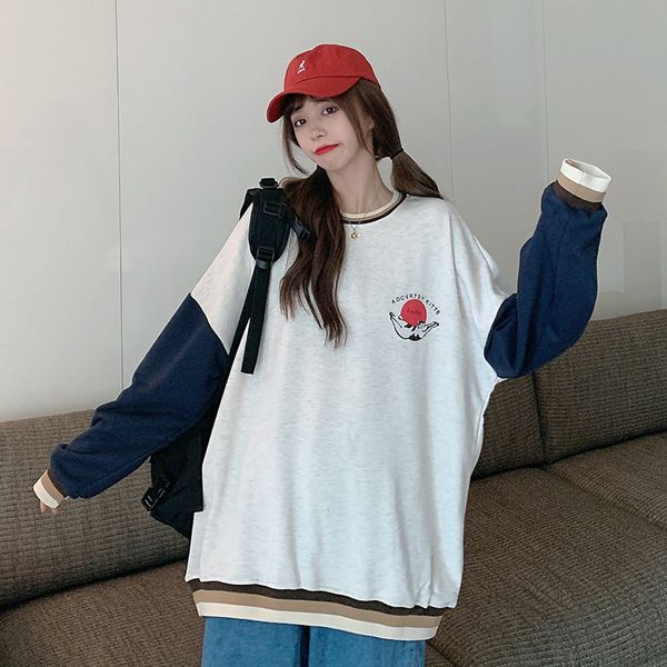 2021 autumn new loose stitching college style thin round neck sweatshirt women simple fashion wabt, Black
2021 autumn new loose stitching college style thin round neck sweatshirt women simple fashion wabt, Black