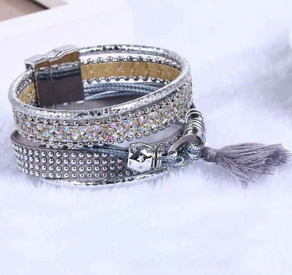 tennis crystal cuff leather rhinestone slake bohemian style bracelet wrap drill bangle, Golden;silver
tennis crystal cuff leather rhinestone slake bohemian style bracelet wrap drill bangle, Golden;silver